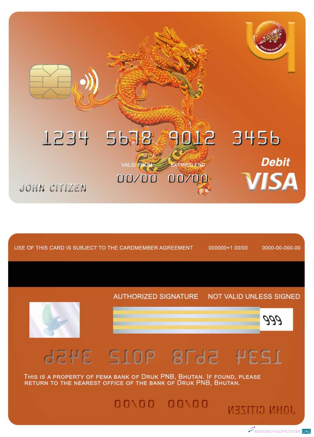 Download Bhutan Druk PNB bank visa card Photoshop template